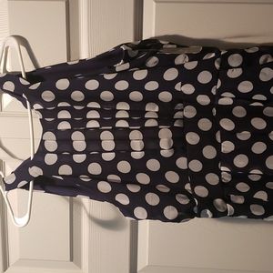 Navy and white polka dot romper